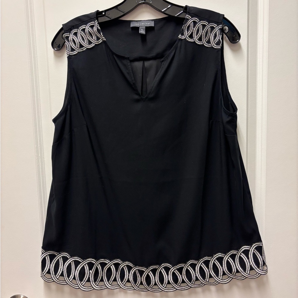 The Limited Black Tank top with White Embroidery. Size petite large.